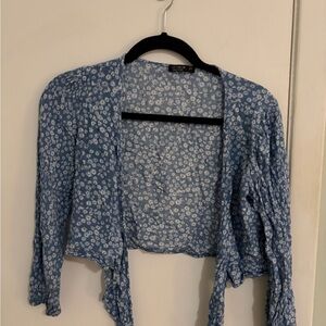 Blue Floral Wrap Blouse